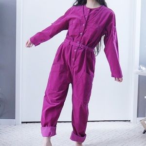 Vintage 80s Magenta Corduroy Oversized Jumpsuit
